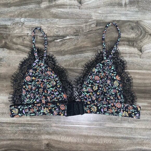 Anthropologie Bralette Women’s Size Small Black Multicolour Floral Lace Trim Top - Picture 3 of 4